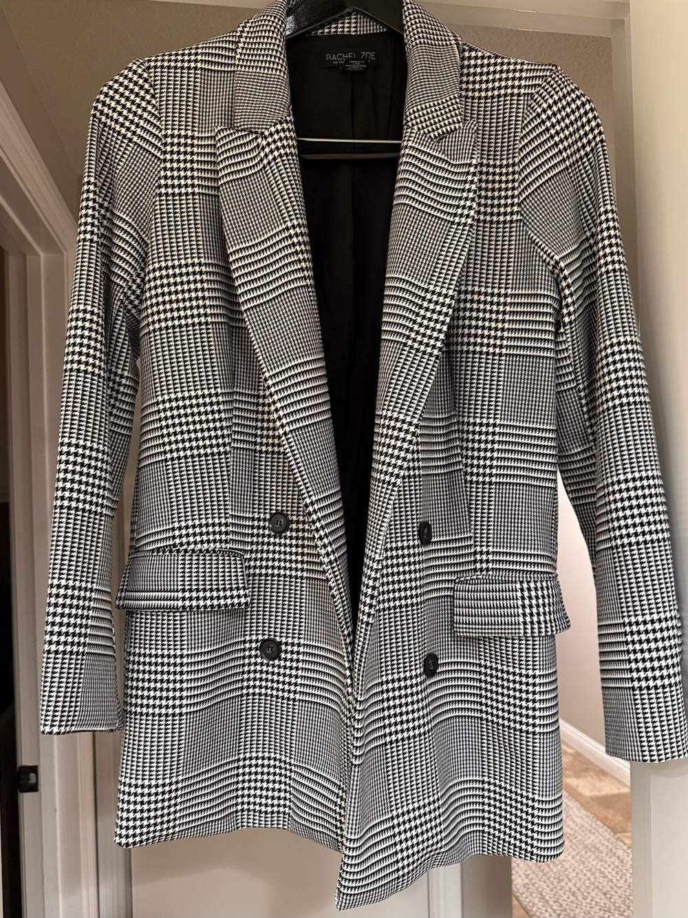 Rachel Zoe Black and White Glen Plaid Double-Breasted Blazer